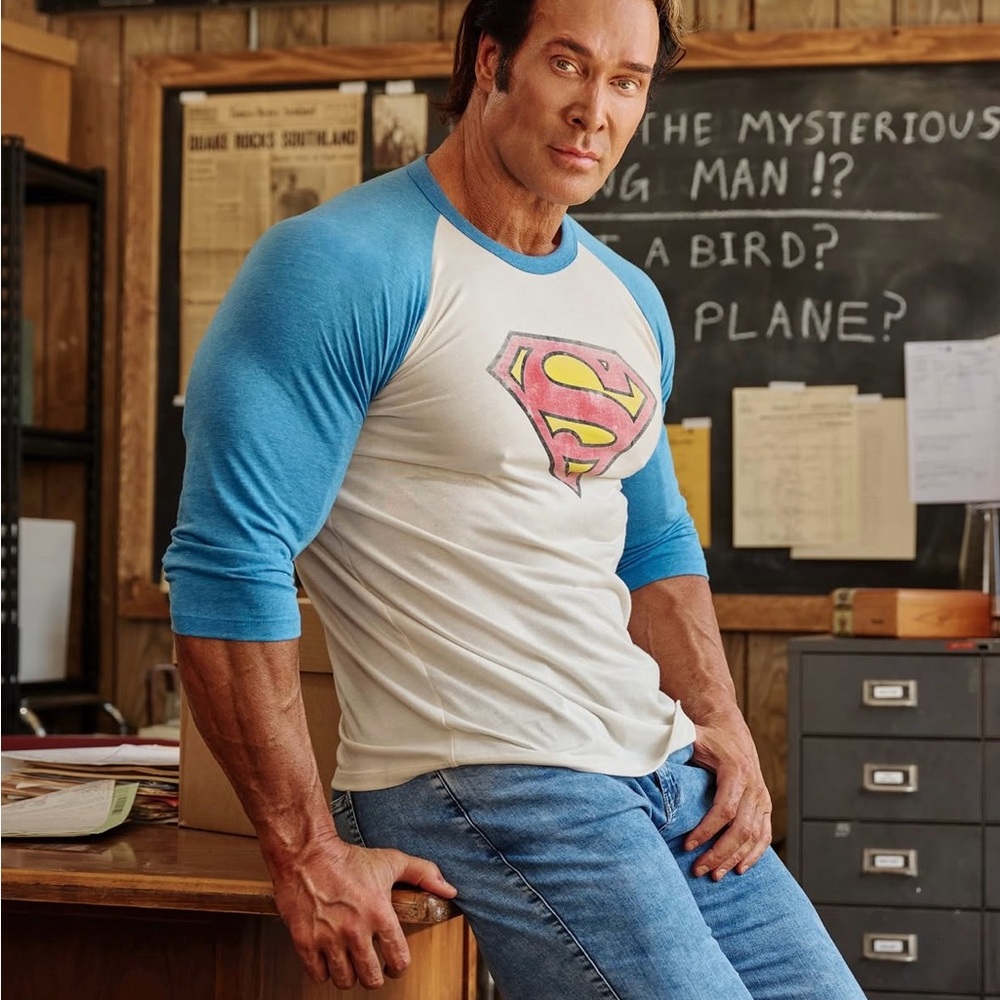 YoungLA Superman Logo Tee in White and Blue